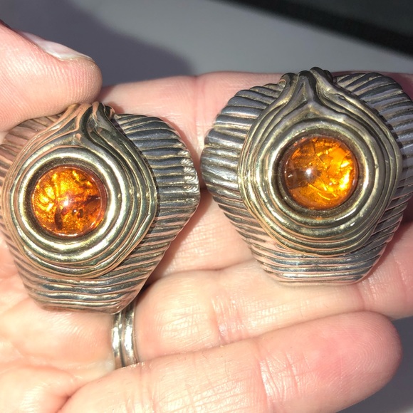 Bat Ami Jewelry - Signed sterling ,genuine amber earrings